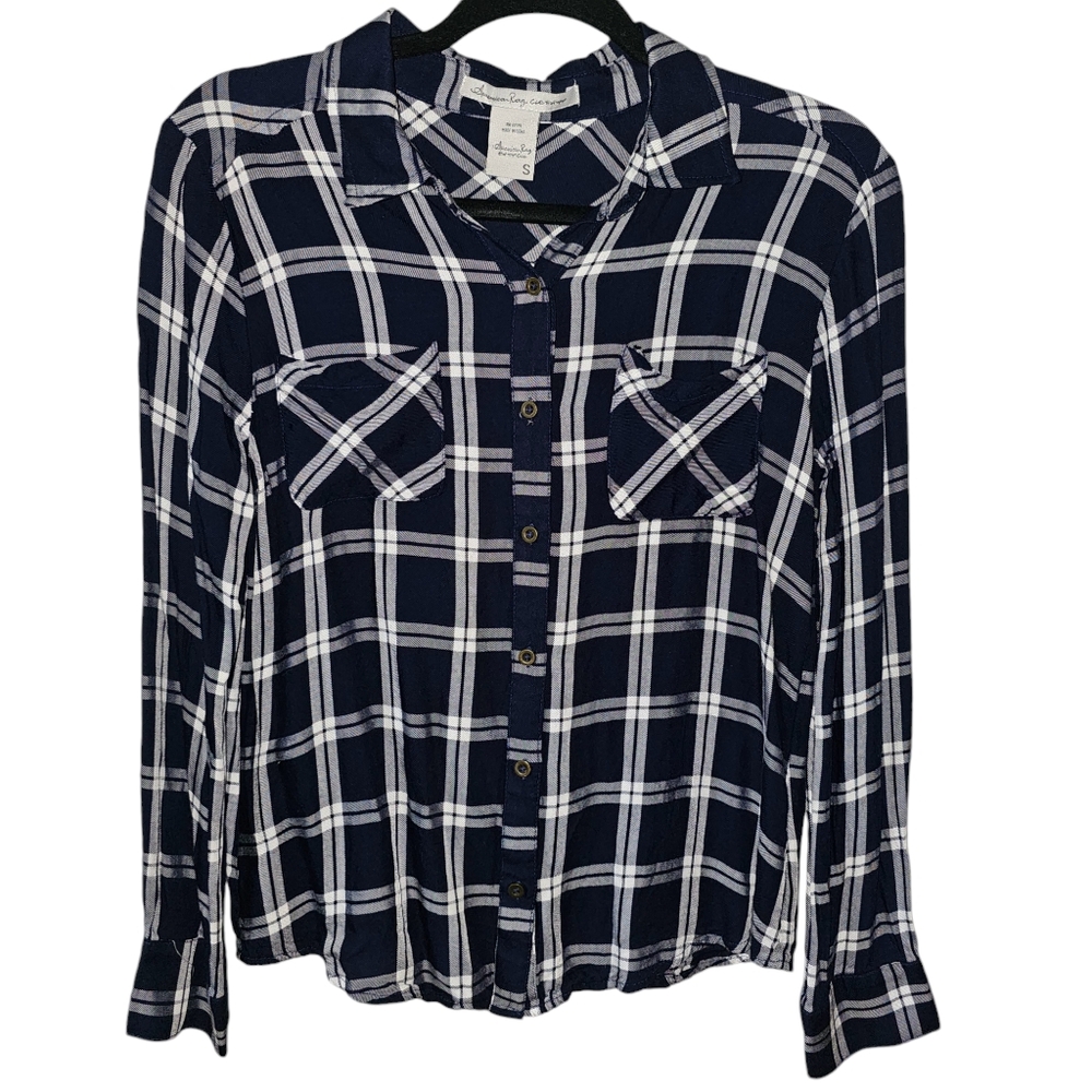 American Rag Navy and White Checkered Button-Down Shirt